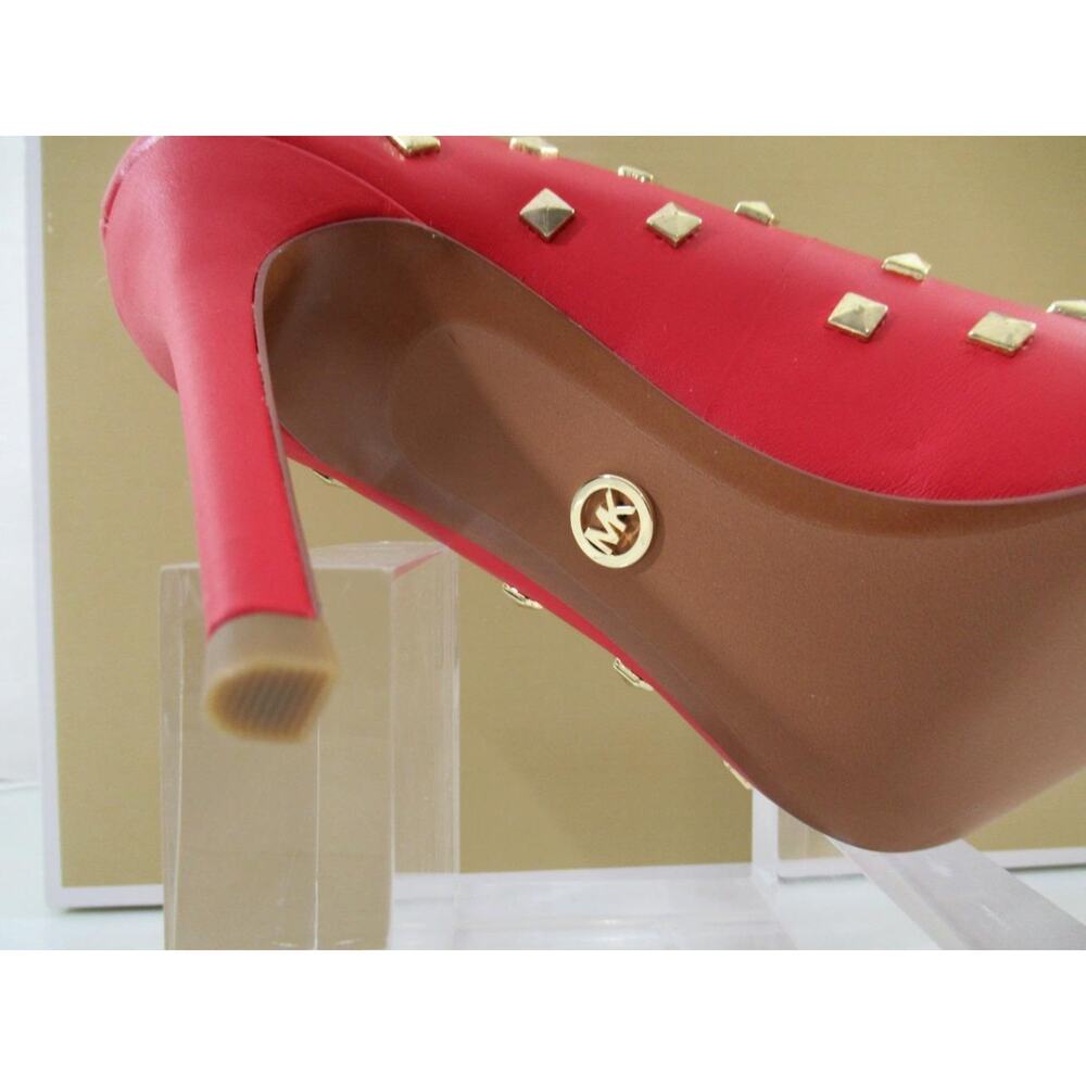 Michael Kors Keke Toe Cap Pump Pointy Pyramid Studs Leather Crimson Red - Picture 9 of 10